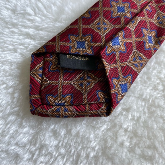 Jos. A. Bank Signature Gold Red and Blue Geometric Print Textured Silk T… - Picture 8 of 11
